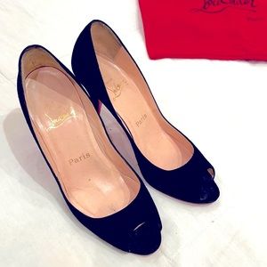 Louboutin Black Suede Peep Toe - size 36.5